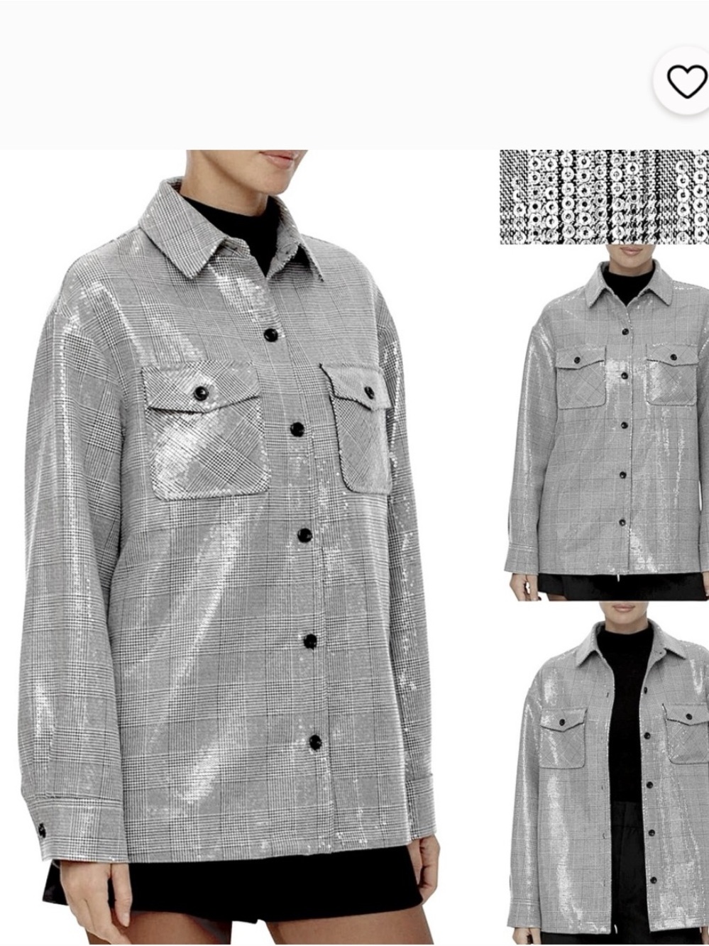 Bagatelle AVEC LES FILLES Silver Sequin Plaid Jacket Shacket NWT